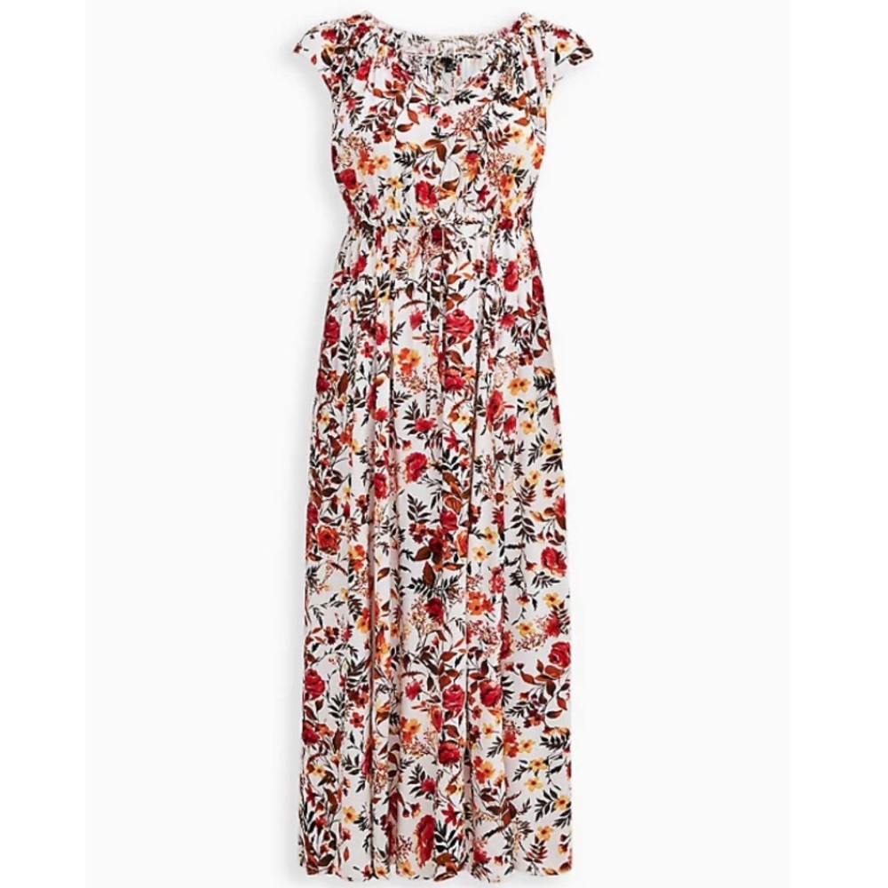 TORRID PEASANT MAXI DRESS - CHALLIS FLORAL WHITE - Picture 3 of 5